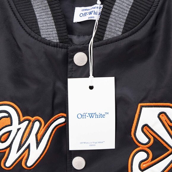 Black Baseball Jacket With Embroidered Off-White Logo - Picture 2 of 9